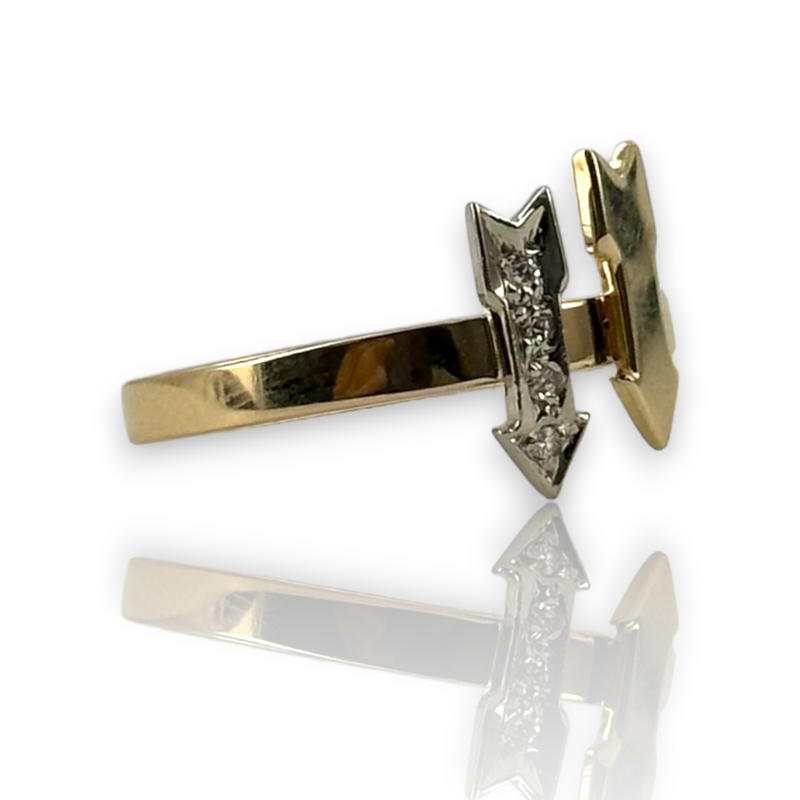 Diamond Dualing Arrows Fashion Statement Ring 14k 585 Yellow Gold Size 6.5