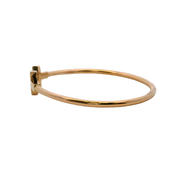 Tiffany & Co Solid 18kt Rose Gold Tiffany T Wire Cuff 6.25" Bracelet Size Medium