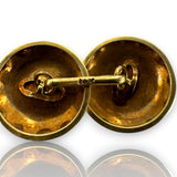 Antique 1900-1910s Edwardian Era Solid 14kt Yellow Gold and Platinum Top Reversible Cufflinks with Guilloché Enamel and Single Cut Diamonds