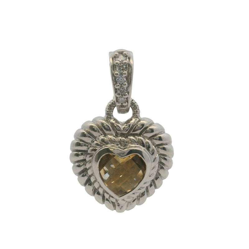 Judith Ripka 925 Sterling Silver Citrine and Diamonique CZ Heart Enhancer Pendant