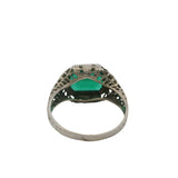 Antique 1920s Art Deco 14kt White Gold and Green Glass Filigree Cocktail Ring Size 6