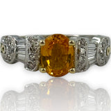 SBT Imports 14kt White & Yellow Gold Ring Oval Orange Sapphire Diamond Size 8
