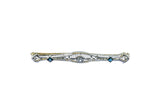 Antique 1920s Art Deco Diamond & Sapphire Filigree 2.5" Solid 14K 585 White & Yellow Gold Brooch