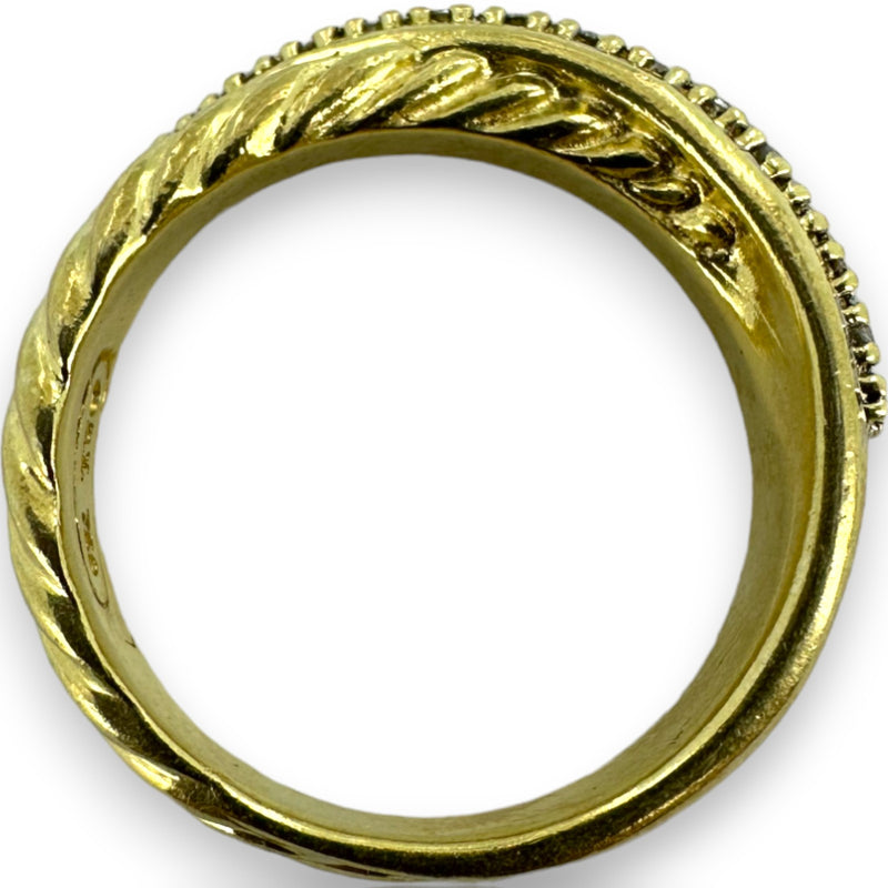 David Yurman Signed Solid Heavy 18kt Yellow Gold 750 Twist Band Crossover Ring with Diamonds Size 6.75