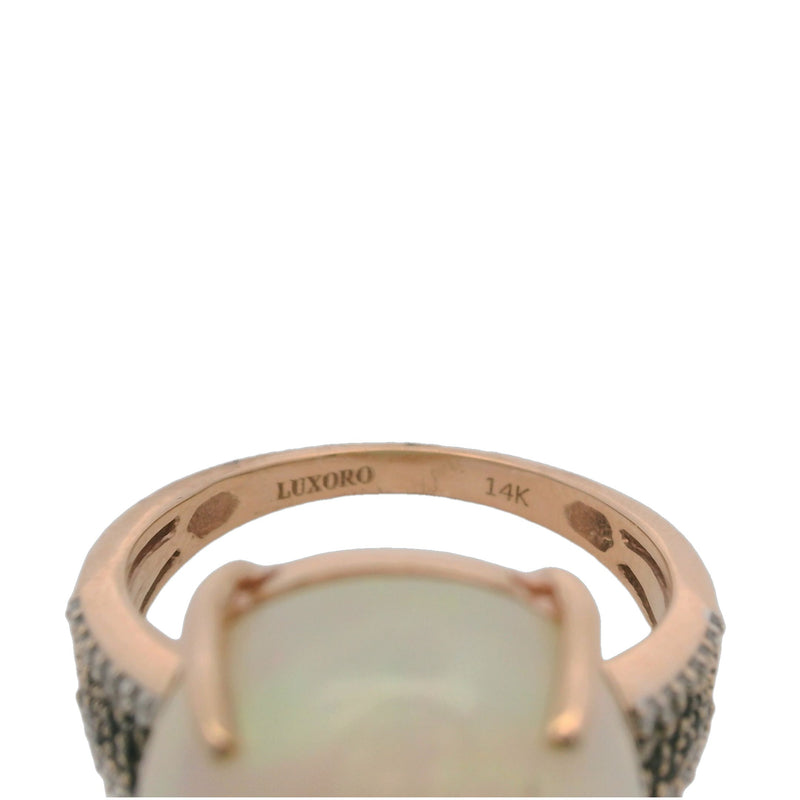 Luxoro 14kt Rose Gold Prong-Set Large Opal Statement Ring With White and Yellow Diamond Sides Size 8