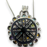 Zen Diamonds Flower Diamond & Gemstone 14kt White Gold 17" Necklace Pendant