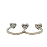 Solid 18kt White Gold and Diamond Pave 3 Hearts Double 2-Finger Wrap Ring Size 7