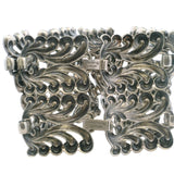Vintage Danecraft 925 Sterling Silver 1.9" Wide Swirl Floral Double Panel 7.25" Bracelet