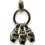 Triple Skulls Dangle Charm Pendant with Spiderweb Detail 925 Sterling Silver
