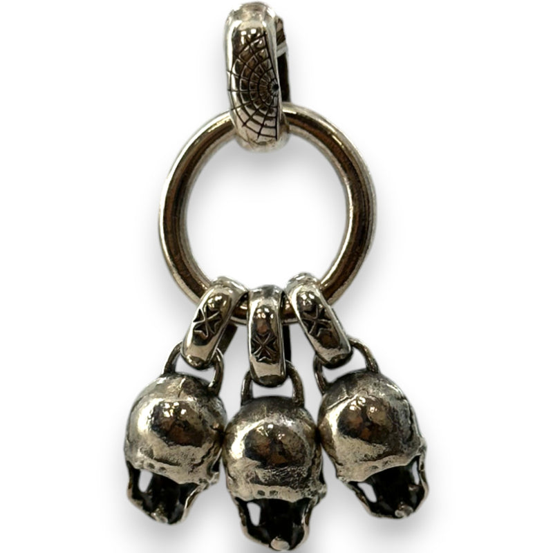 Triple Skulls Dangle Charm Pendant with Spiderweb Detail 925 Sterling Silver