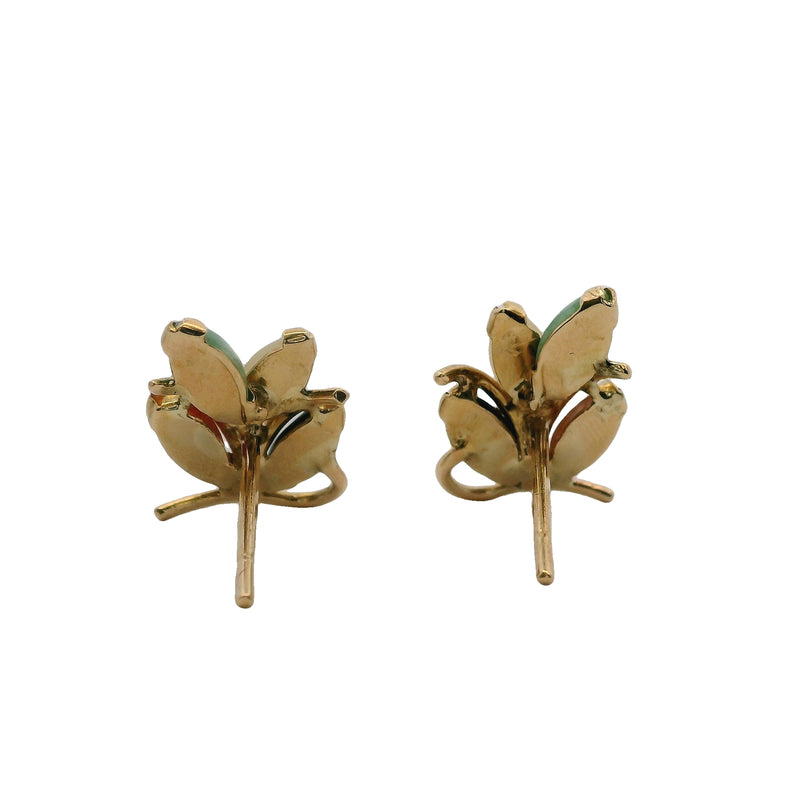 Vintage 14kt Yellow Gold and Multicolored Jadeite Leaf Nature Stud Earrings