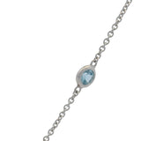 Solid 14kt White Gold Station Opal Necklace with Diamond Halo and 6 Aquamarine Stations 20"