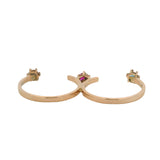 10kt Yellow Gold Double 2-Finger Wrap Ring with Blue White CZ Lab Ruby Size 10