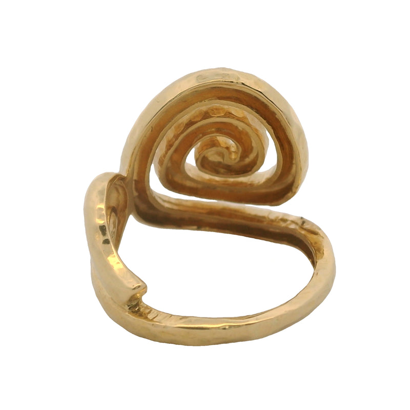 Italian Solid 18kt Yellow Gold Handmade Hammered Spiral Swirl Ring Size 7