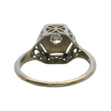 Vintage 1920-30s 14kt White Gold Filigree Hexagon Old European Cut Diamond Solitaire Ring Size 6.25