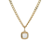 Retired Mejuri Solid 14kt Yellow Gold Curb Chain 16" Necklace and White Topaz Pendant