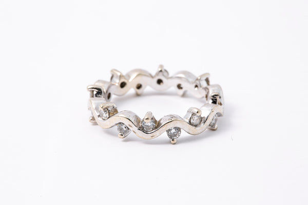 Diamond Swiggle Wave Vine Eternity Band 14K 585 White Gold Ring Size 4 3/4