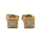 Solid 14kt Yellow Gold and Diamond Cluster Pyramid Stud Earrings
