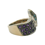 Solid 18kt White Gold Amethyst, Blue Topaz, and Diamond Wave Cocktail Ring Size 6.5