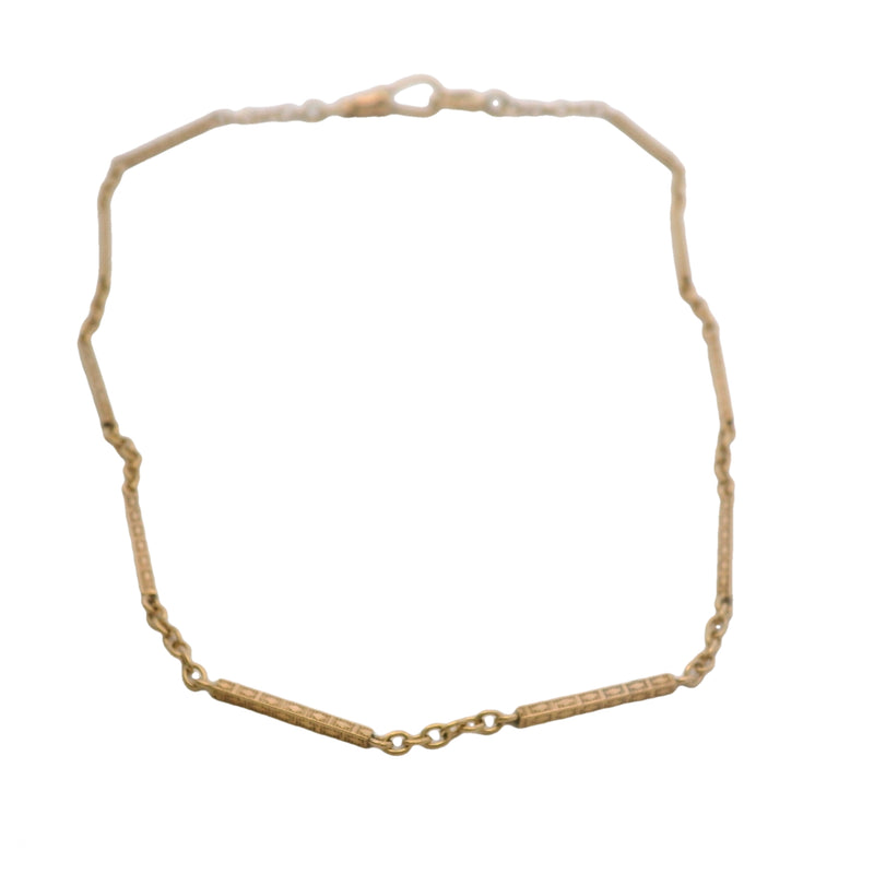 Antique 1910-30s 14kt Rose Gold Bar Deco Pattern 13.25" Pocket Watch Chain