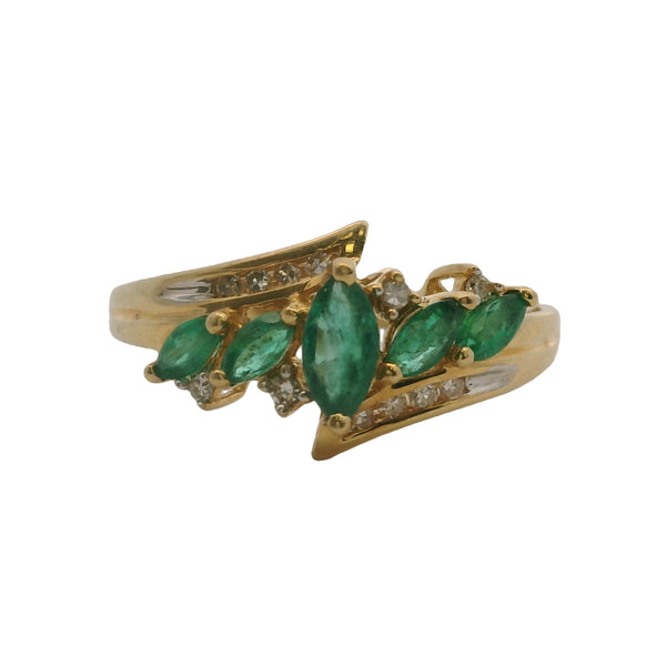 Vintage 1970-80s Marquise Emerald and Round Diamond Cluster Cocktail Ring Size 7
