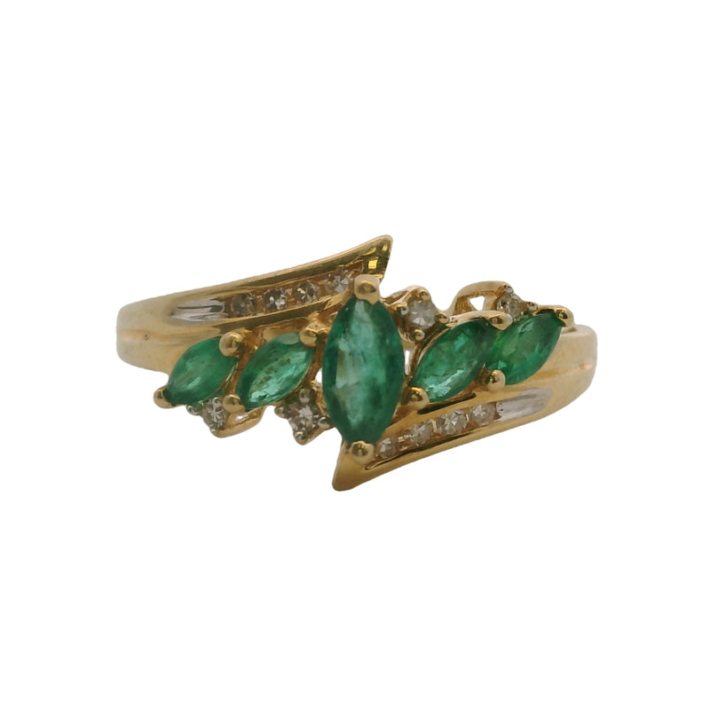 Vintage 1970-80s Marquise Emerald and Round Diamond Cluster Cocktail Ring Size 7