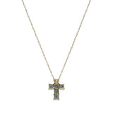 Solid 14kt Yellow Gold Mini Sapphire and Diamond Cross Pendant Necklace 16"