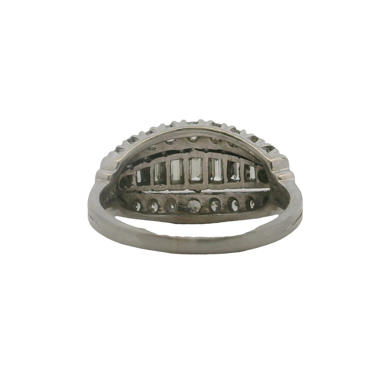 Vintage 1940-50s Platinum Baguette and Round Diamond Graduated Cocktail Ring Size 7