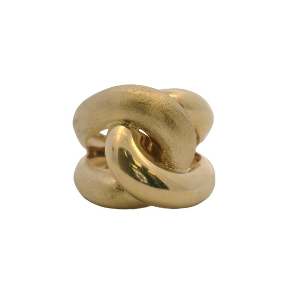 Solid 14kt Yellow Gold Half Brushed Satin Finish Half Polished Italian Knot Cocktail Ring Size 8.5