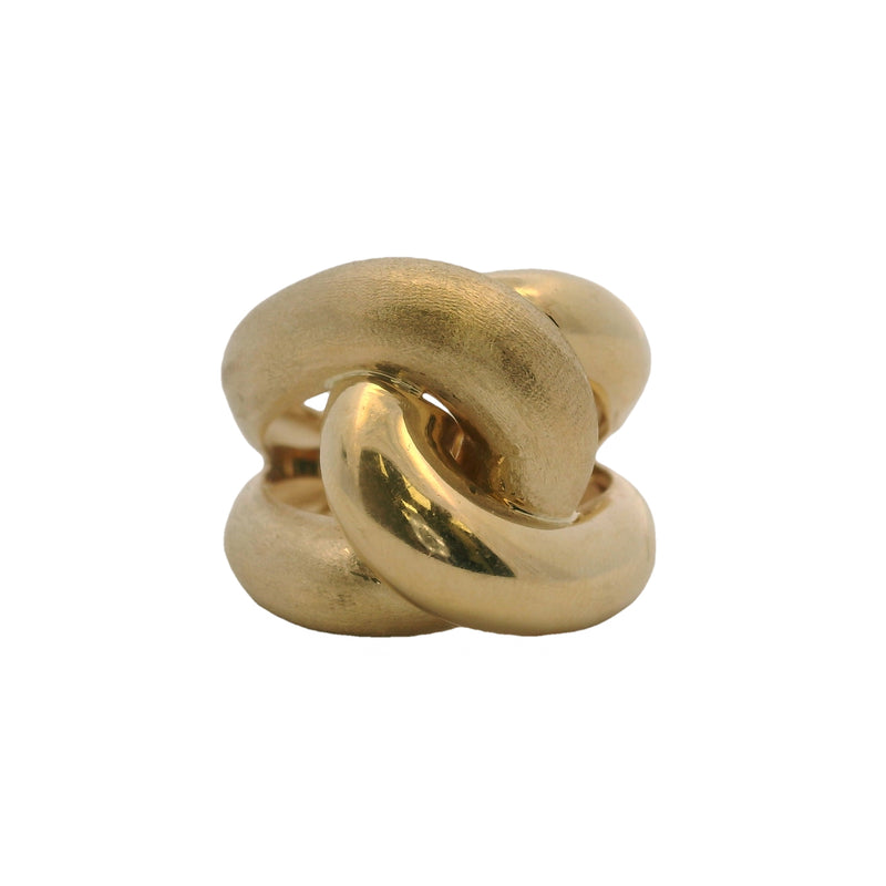 Anillo de cóctel con nudo italiano, semipulido, acabado satinado y cepillado, de oro amarillo macizo de 14 kt, talla 8.5