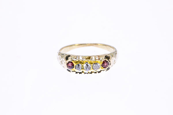 Antique Garnet & Rose Diamond Band 12K 500 Yellow Gold Ring Size 5 1/4