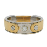 Baraka Italian Solid 18kt Yellow and White Gold Men's Solitaire 0.15ctw Diamond Industrial Band Ring Size 13.5