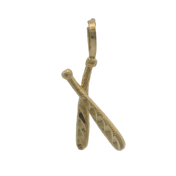 Vintage Solid 14kt Yellow Faceted Gold Two Crossed Baseball Bats Sports Charm