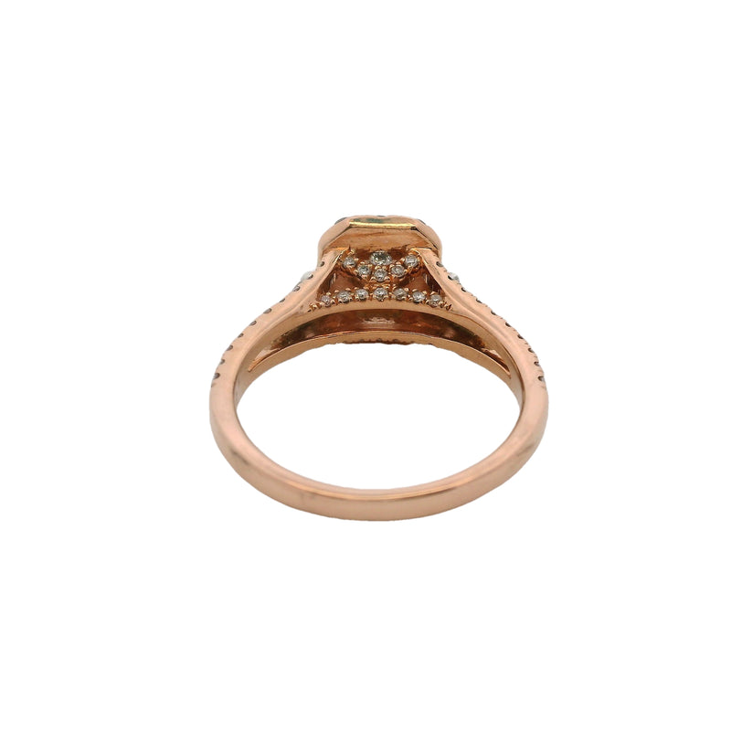 14kt Rose Gold and Emerald-Cut CZ Center Ring With Diamond Halo and Band Size 7