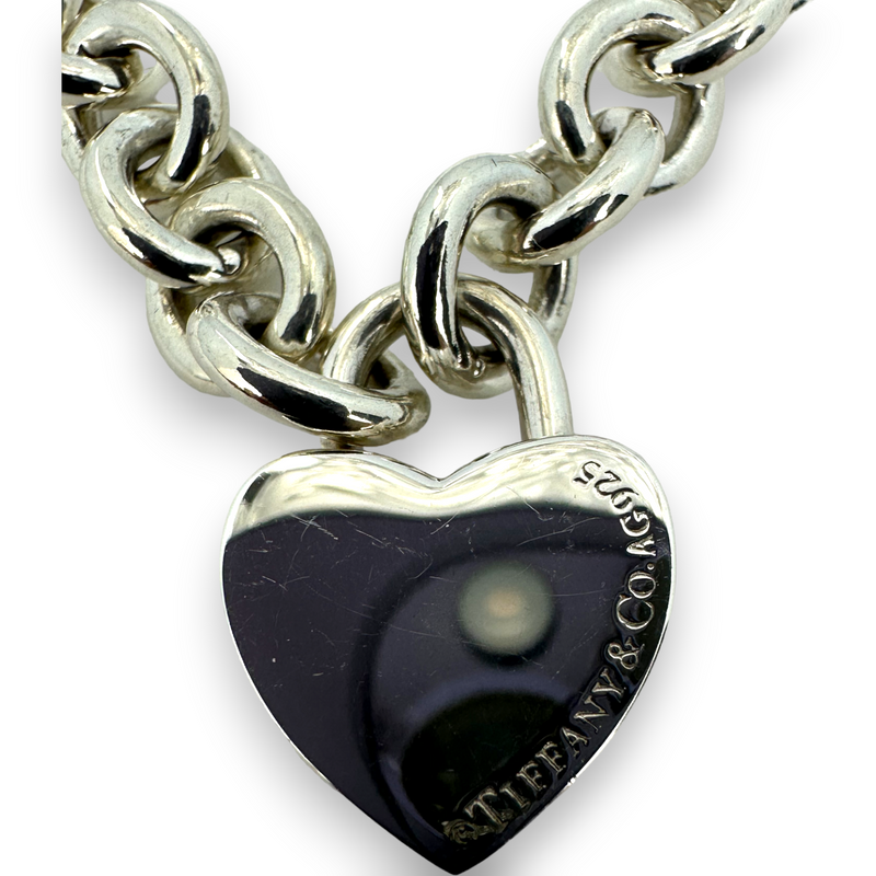 Rare Tiffany & Co Return to Tiffany Blue Enamel Heart Lock Padlock Pendant Chain Necklace 16"