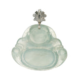 Vintage 18kt White Gold Jadeite Chrysoprase Diamond Carved Buddha Pendant Charm