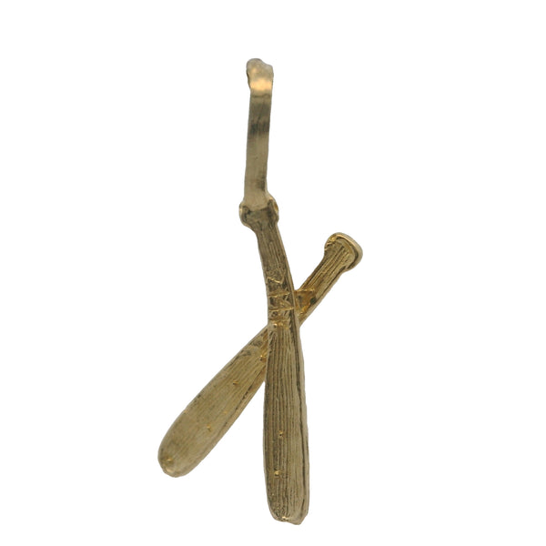 Vintage Solid 14kt Yellow Faceted Gold Two Crossed Baseball Bats Sports Charm