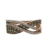 Kallati Solid 14kt Rose Gold and White and Brown Diamond Crossover Ring Size 7