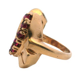 Vintage 1930s Solid Rose White Gold Retro Spiral Ring with Diamond Rubies Size 8