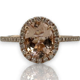 QCD Quality Color Design 14kt Solid Rose Gold and Morganite Ring with Accent Diamond Halo Engagement Size 7