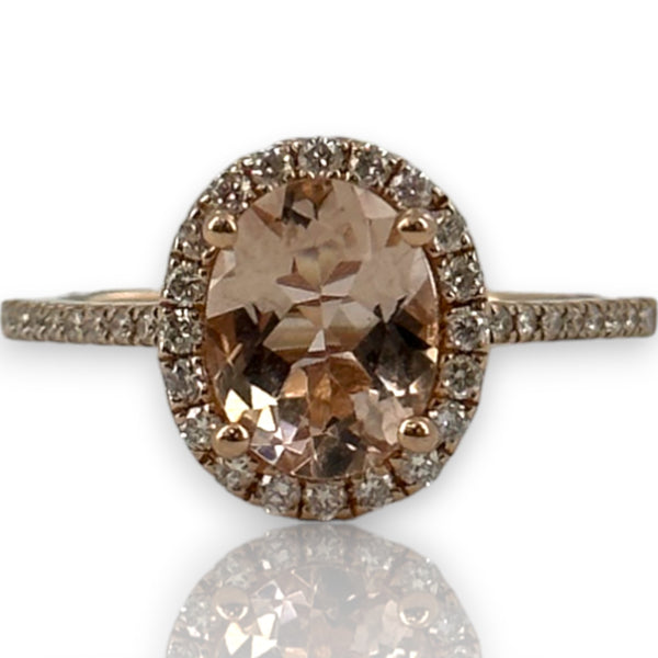QCD Quality Color Design 14kt Solid Rose Gold and Morganite Ring with Accent Diamond Halo Engagement Size 7