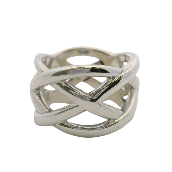 Tiffany & Co 925 Sterling Silver Celtic Knot 12mm Band Ring Size 4.5 Made In Italy