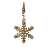 Solid Gold 14kt Yellow Gold and Diamond Winter Snowflake Clip On Charm