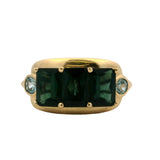 Vintage Solid 14kt Yellow Gold Green Tourmaline and Aquamarine Cocktail Ring Size 8