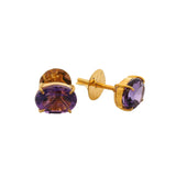 Solid 18kt Yellow Gold Amethyst Oval 8x6mm Stud Pierced Screw-Back Earrings