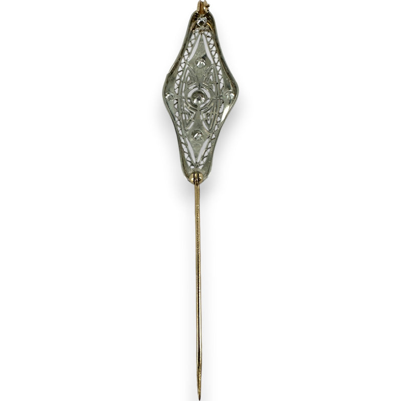 Antique 1900-1910s Edwardian Platinum and 14kt Yellow Gold Diamond Brooch Pin