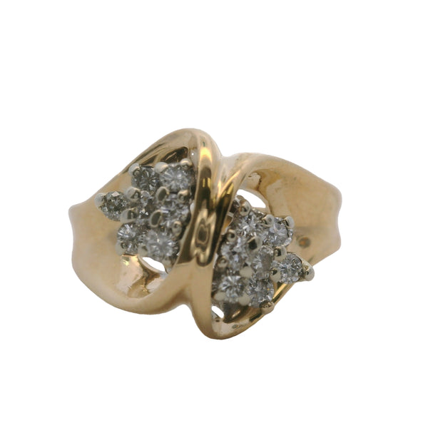 Vintage 1960-70s Stylecrest 14kt Yellow Gold and Diamond Structural Cluster Ring Size 8.75