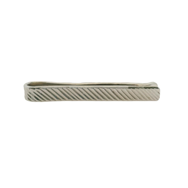 925 Sterling Silver 1.8" Long Tie Bar Pin With Chased Geometric Pattern Made in Mexico