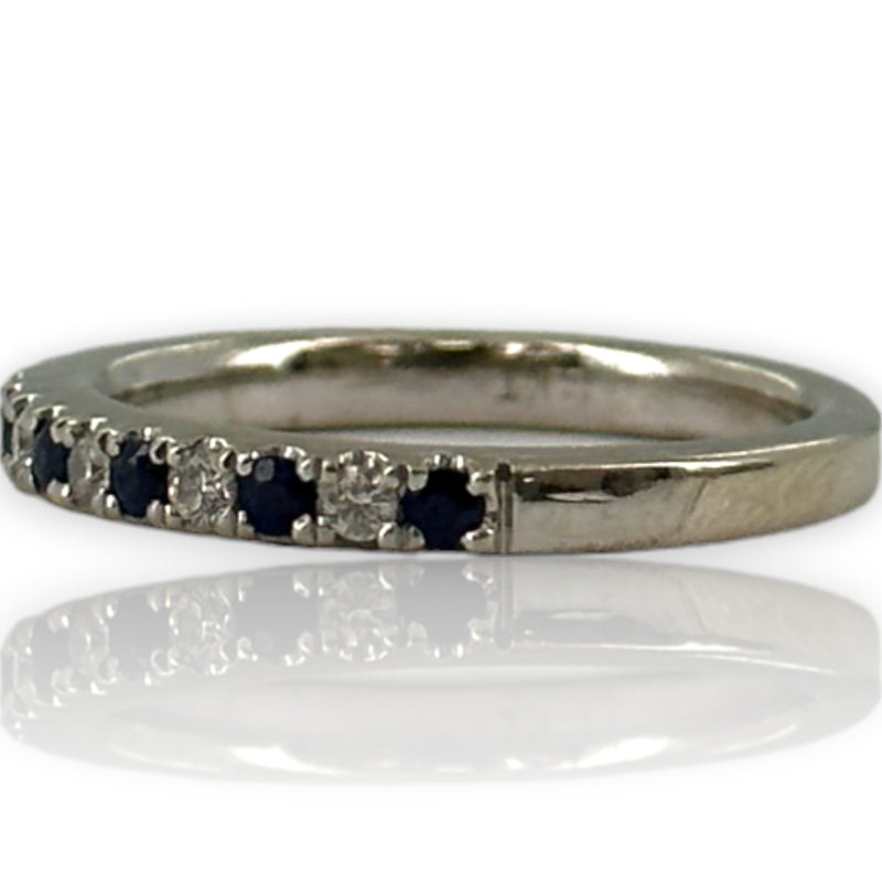 Vera Wang Love Collection Diamond and Blue Sapphire Wedding Stackable Band in 14K White Gold Size 4.5 Ring