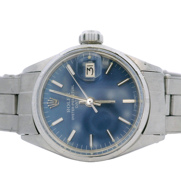 Rolex 6519 Date Blue Dial 24mm Stainless Steel Watch